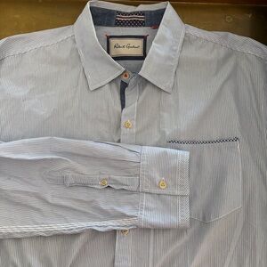 Robert Graham Mens Blue Striped Long Sleeve Shirt Mens Sz 3XL Gingham Accents